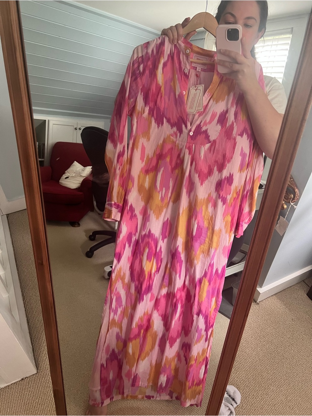Banjanan Pink and Gold Ikat Button-Front Maxi Dress - Picture 8 of 8